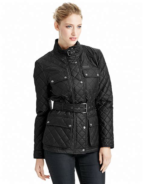 michael kors black jacket with belt|michael kors black quilted jacket.